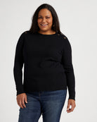Black $|& Staccato Shoulder Button Detail Sweater - SOF Front