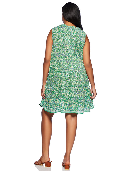 Green/Denim Ditsy $|& Max Studio Printed Knit Tier Dress - SOF Back