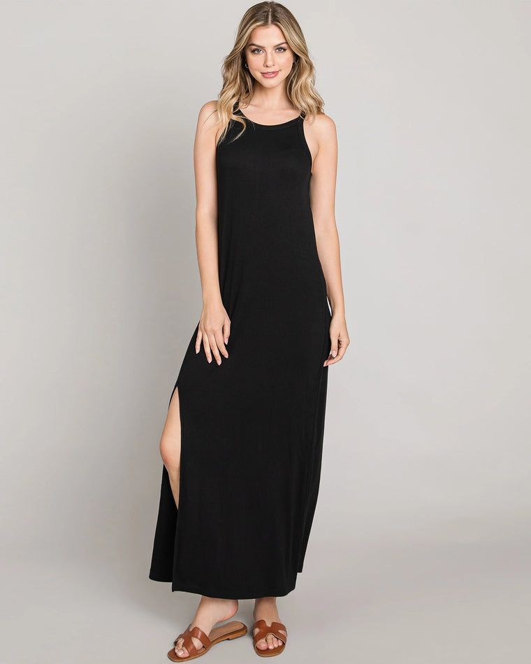 Black $|& Be Cool Halter Knit Maxi Dress - VOF Front