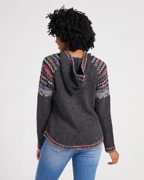 Charcoal Grey $|& Apricot Aztec Knit Hooded Sweater - SOF Back