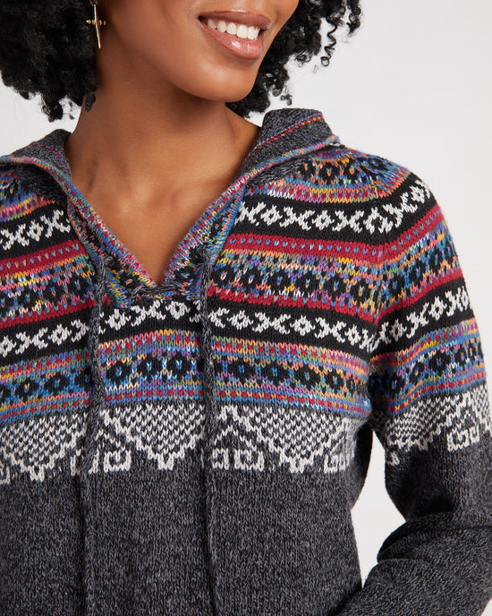 Charcoal Grey $|& Apricot Aztec Knit Hooded Sweater - SOF Detail