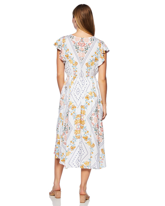 Ivory/Multi $|& Kori America Geometric Floral Print Dress - SOF Detail