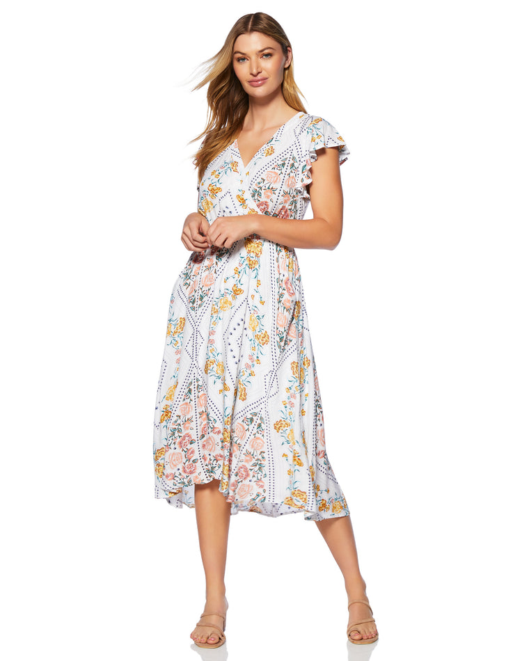 Ivory/Multi $|& Kori America Geometric Floral Print Dress - SOF Front