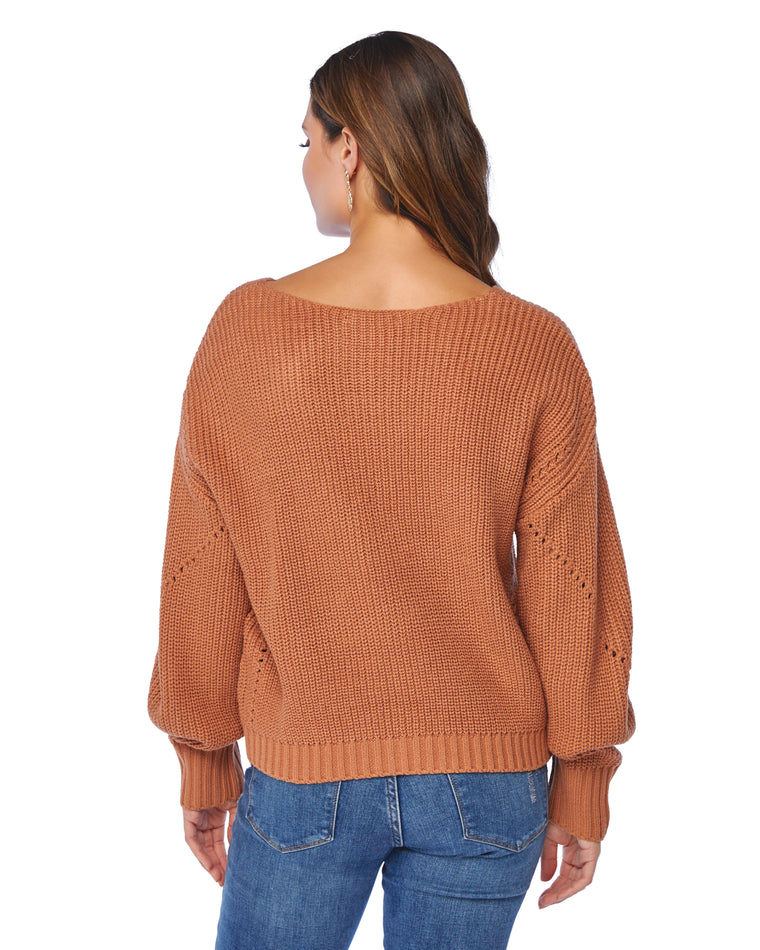 Baked Clay $|& Black Tape Pointelle Pullover Sweater - SOF Back
