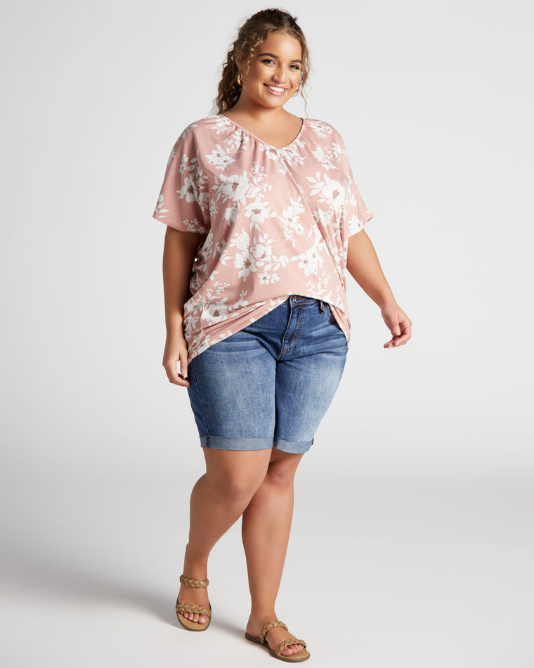 Pink $|& BE Stage V-Neck Printed Dolman Top - SOF Full Front