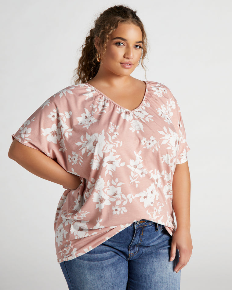 Pink $|& BE Stage V-Neck Printed Dolman Top - SOF Front