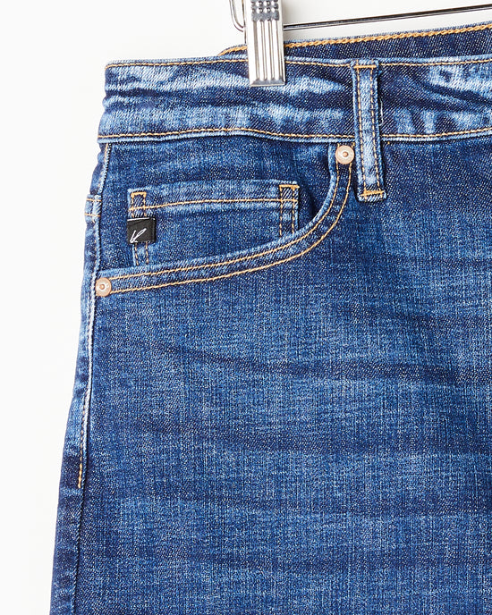 Med Wash $|& Kancan High Rise Frayed Hem Shorts - Hanger Detail