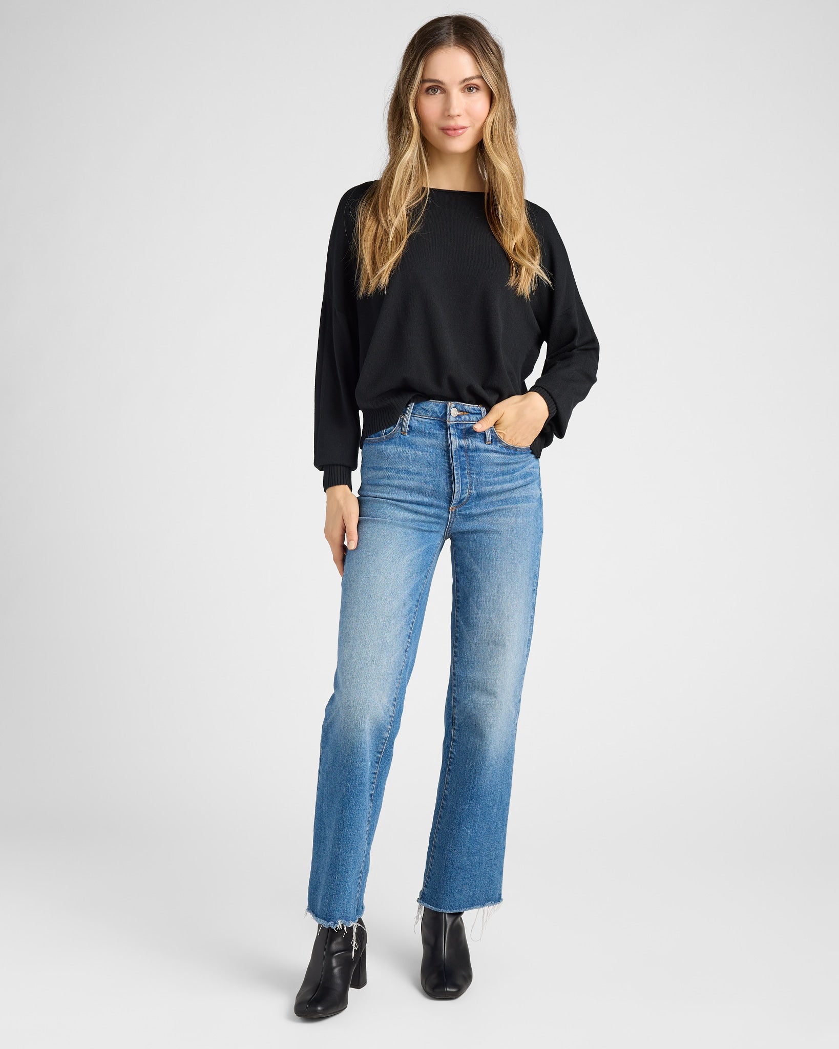 Black $|& Dreamers Pullover Ribbed Detail Sweater - SOF Full Front