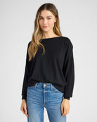 Black $|& Dreamers Pullover Ribbed Detail Sweater - SOF Front