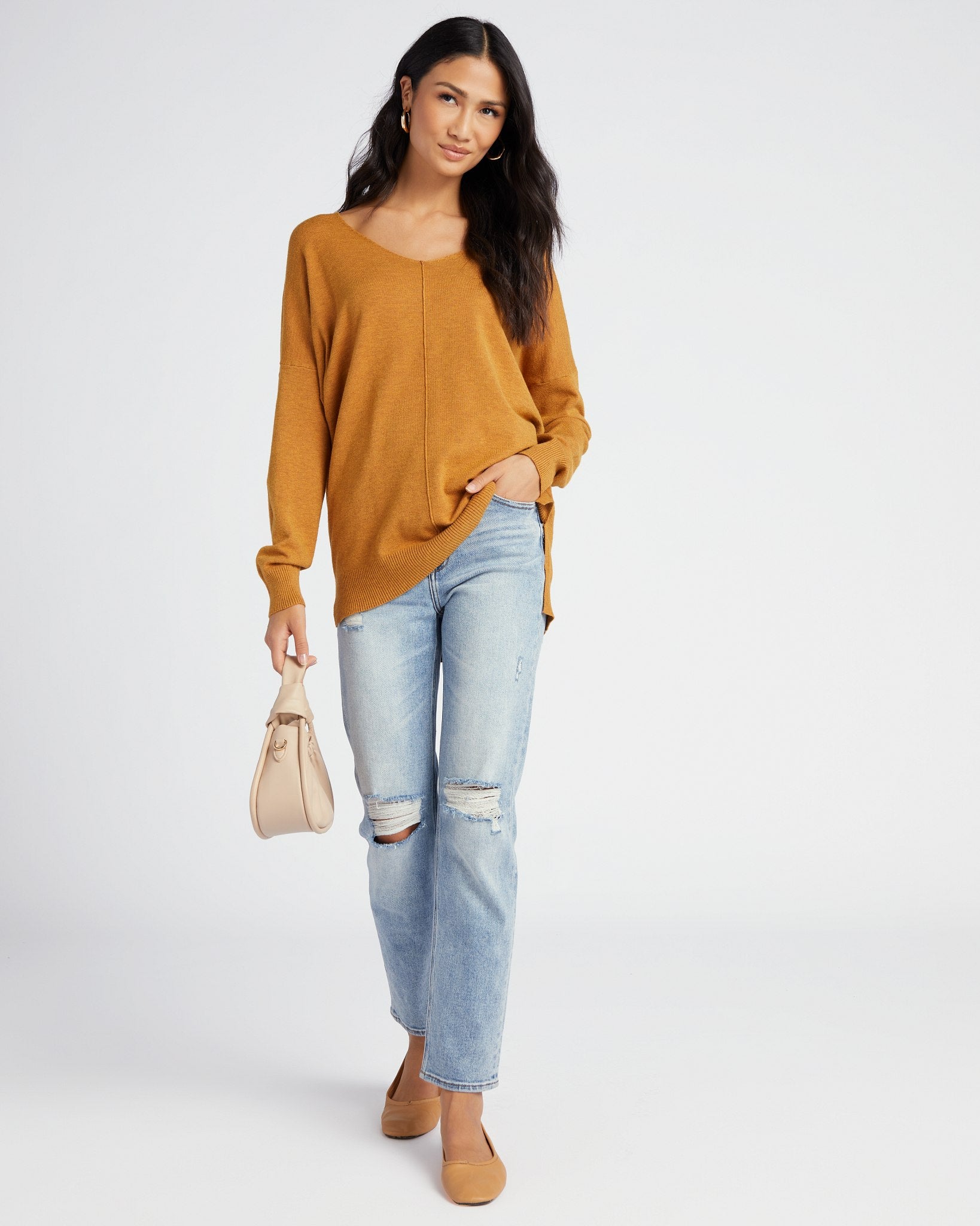 H. Maple $|& Dreamers Front Seam V-Neck Sweater - SOF Full Front
