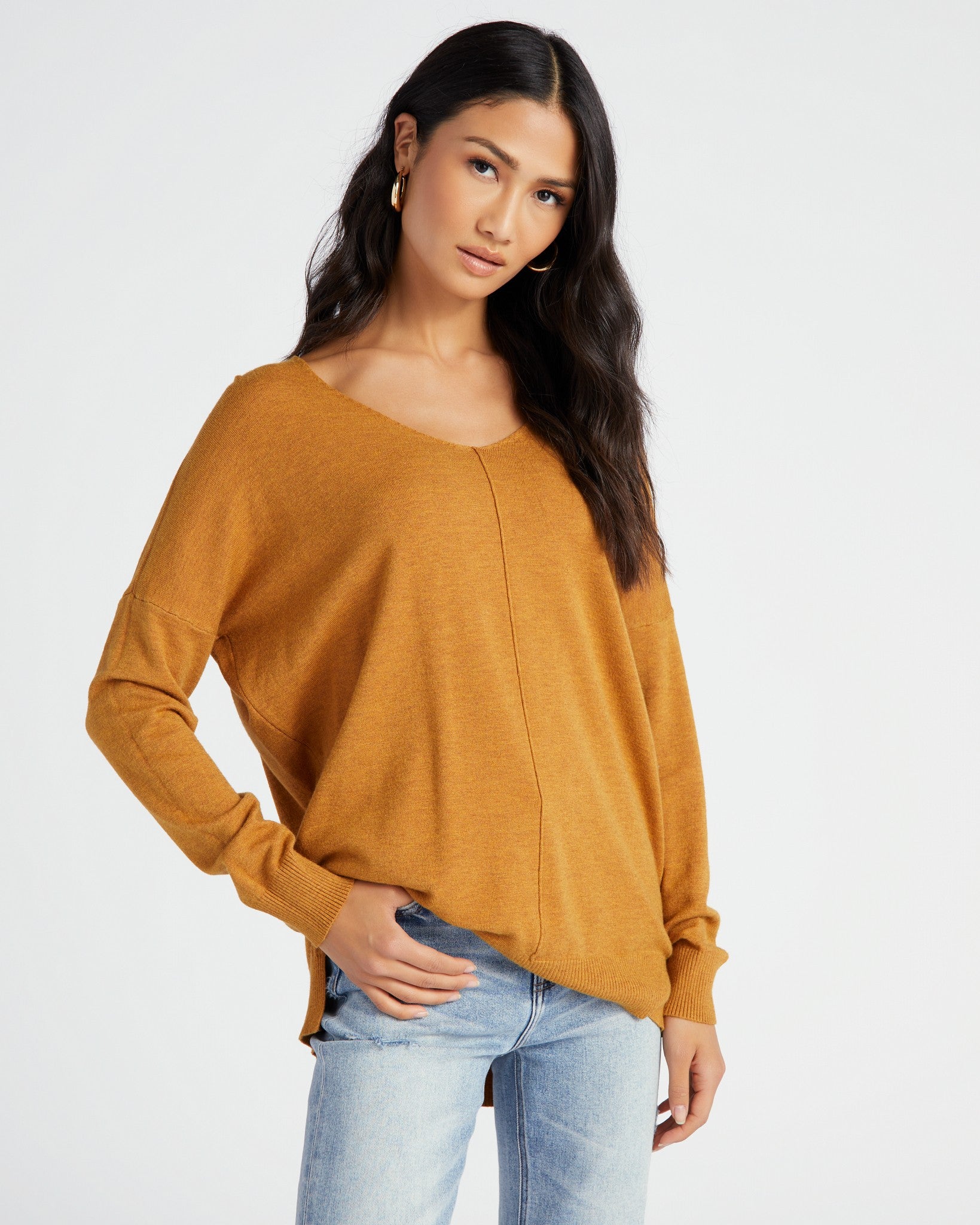 H. Maple $|& Dreamers Front Seam V-Neck Sweater - SOF Front