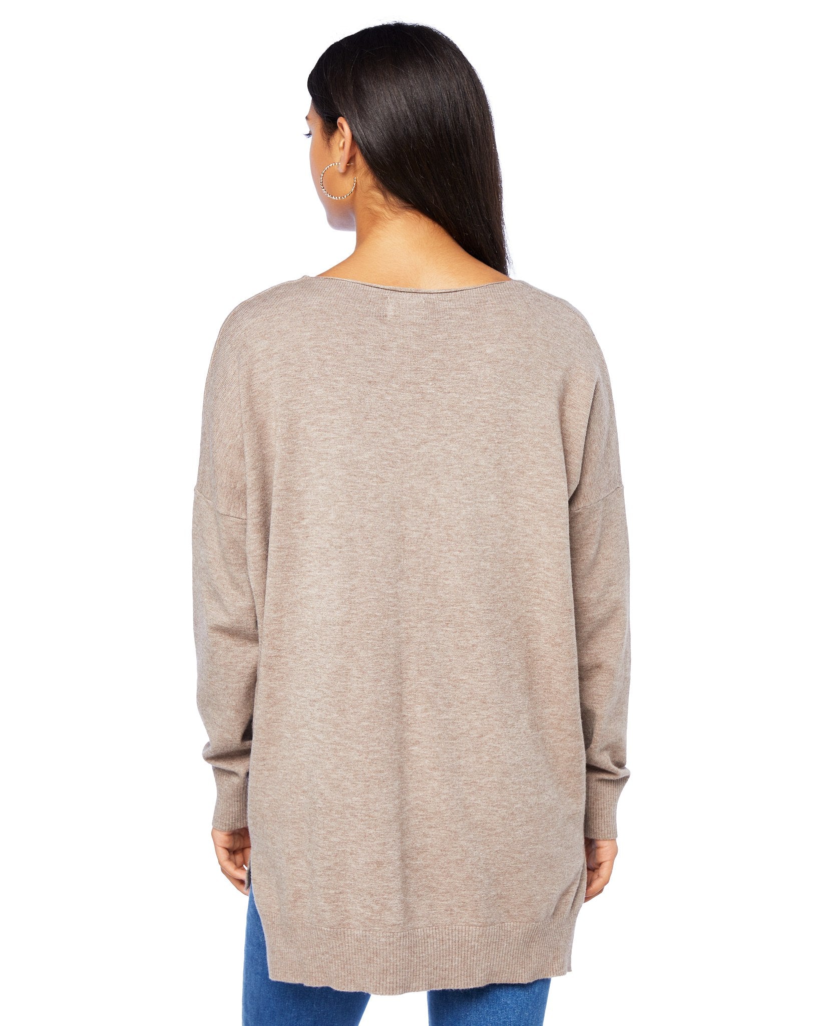 H. Mocha $|& Dreamers Front Seam V-Neck Sweater - SOF Back