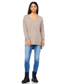 H. Mocha $|& Dreamers Front Seam V-Neck Sweater - SOF Full Front