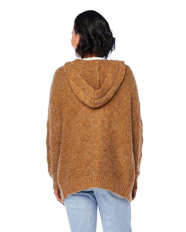 Camel $|& Dreamers Hooded Cable Knit Open Cardigan - SOF Back