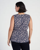 Navy/Cream $|& West Kei Printed Knit Sleeveless Wrap Top - SOF Back