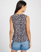 Navy Cream $|& West Kei Floral Knit Sleeveless Wrap Top - SOF Back
