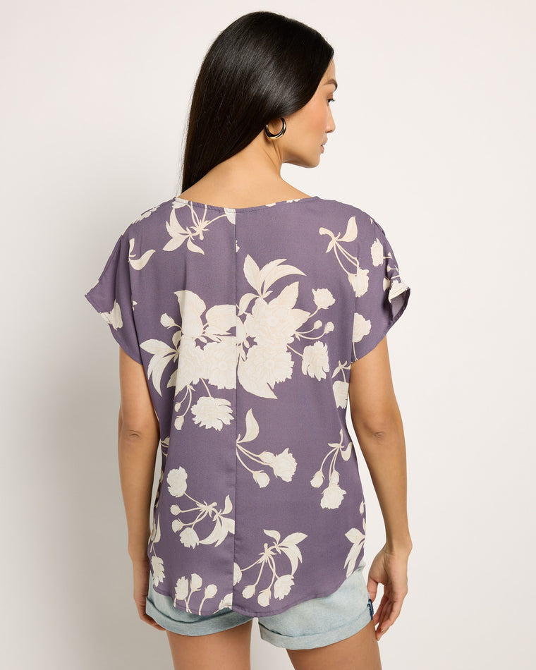Lavender Flrl $|& West Kei Floral Woven Short Sleeve Surplice Top - SOF Back