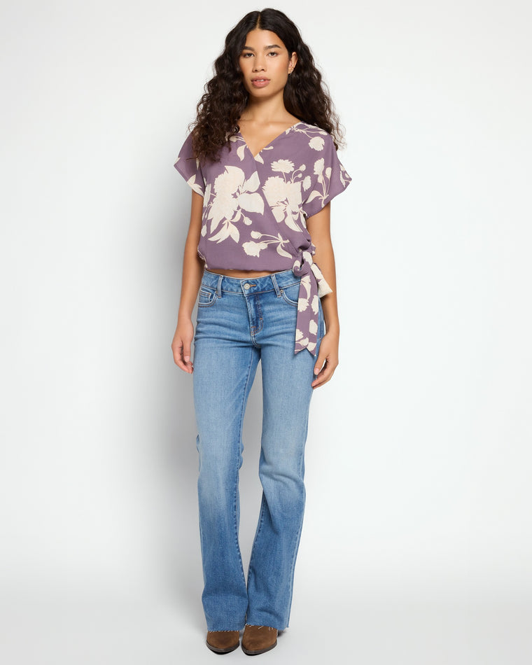 Lavender Floral $|& West Kei Floral Woven Short Sleeve Surplice Top - UGC On Fig
