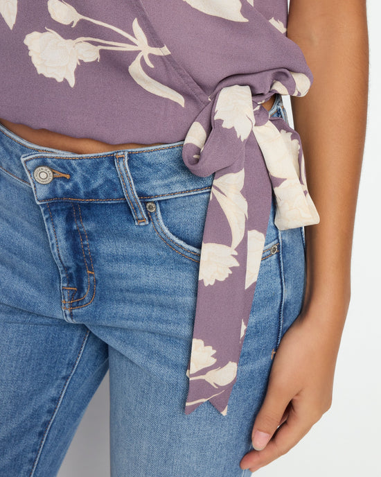 Lavender Floral $|& West Kei Floral Woven Short Sleeve Surplice Top - SOF Full Front