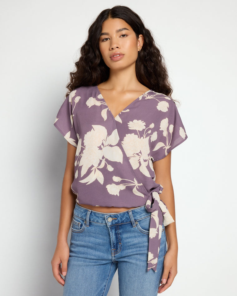 Lavender Floral $|& West Kei Floral Woven Short Sleeve Surplice Top - SOF Front