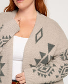 Mocha/Green $|& Dreamers Tribal Pattern Open Cardigan - SOF Full Front