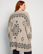 Mocha/Green $|& Dreamers Tribal Pattern Open Cardigan - SOF Back