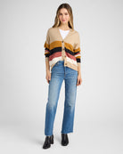 Oatmeal $|& Vigoss Striped Button Front Cardigan - SOF Full Front
