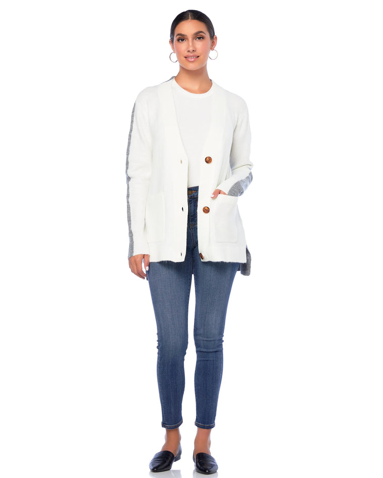 Ivory/Grey $|& Vigoss Colorblock Button Front Cardigan - SOF Front