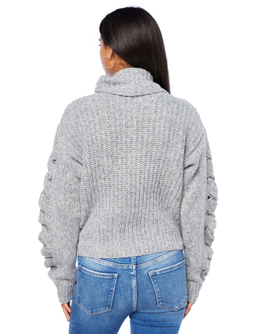 H.Grey $|& Vigoss Chunky Cable Sleeve Sweater - SOF Back