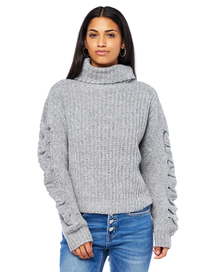 H.Grey $|& Vigoss Chunky Cable Sleeve Sweater - SOF Front