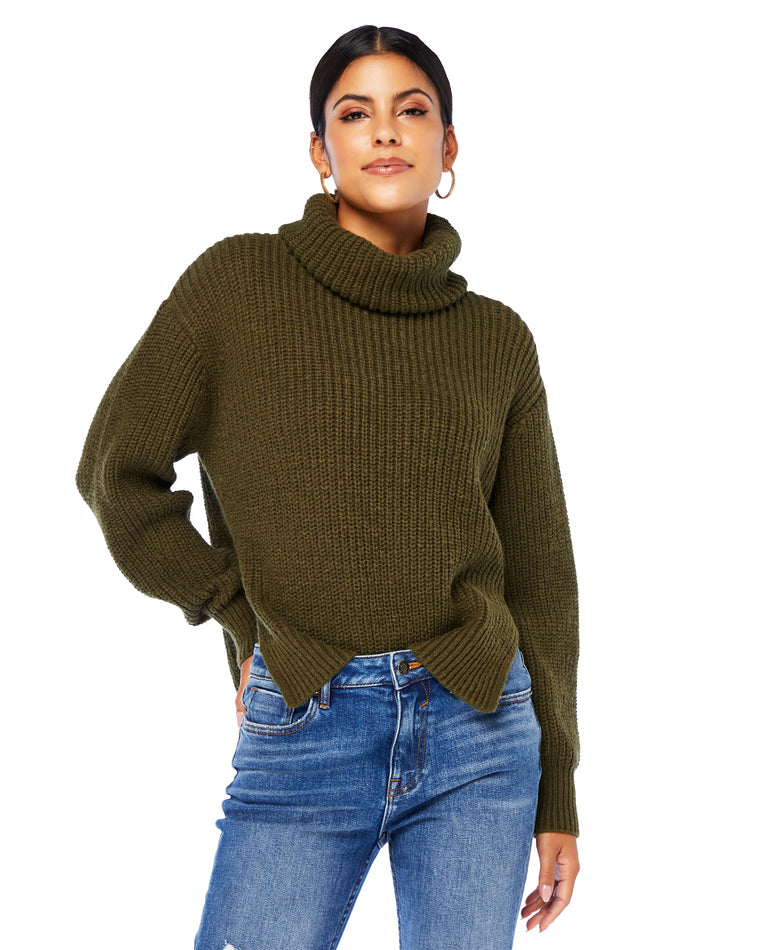 Olive $|& Vigoss Chunky Cowl Neck Sweater - SOF Front