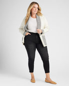 Ivory/Blk $|& Skies Are Blue Colorblock Drape Sweater Cardigan - SOF Full Front