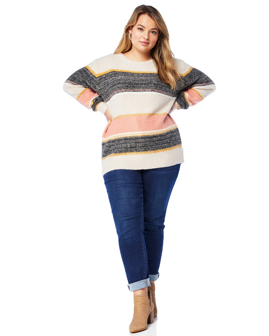 Oatmeal/Rust/Mustard $|& Skies Are Blue Marled Colorblock Sweater - SOF Full Front