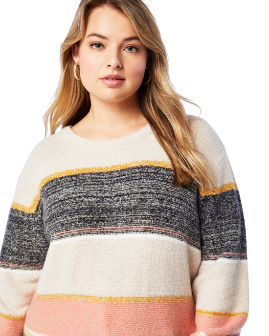 Oatmeal/Rust/Mustard $|& Skies Are Blue Marled Colorblock Sweater - SOF Detail