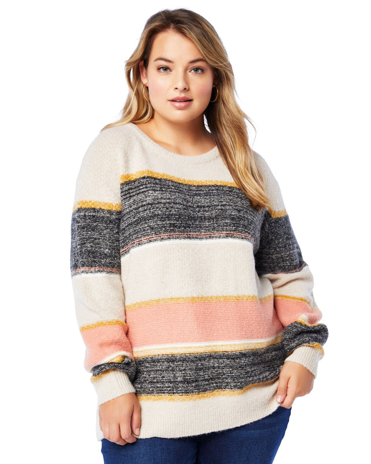 Oatmeal/Rust/Mustard $|& Skies Are Blue Marled Colorblock Sweater - SOF Front