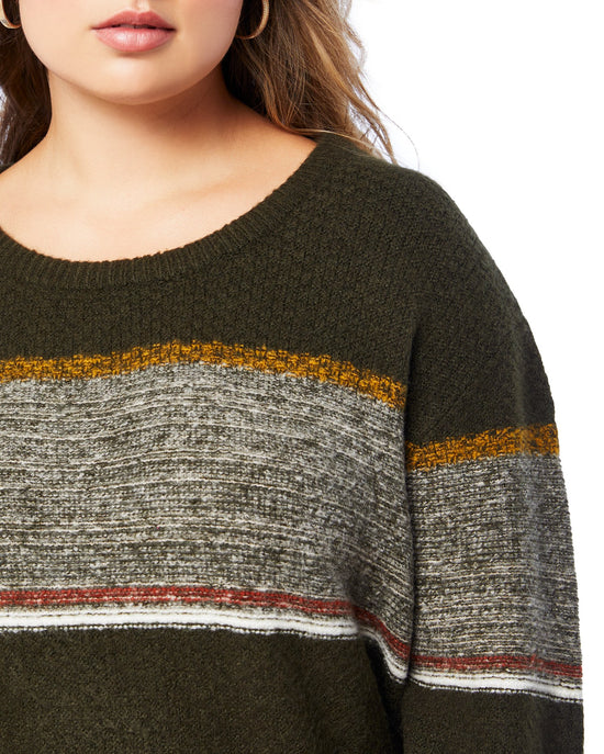 Olive/Clay/Mustard $|& Skies Are Blue Marled Colorblock Sweater - SOF Detail