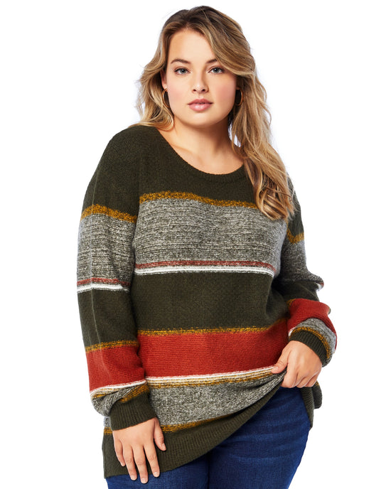 Olive/Clay/Mustard $|& Skies Are Blue Marled Colorblock Sweater - SOF Front