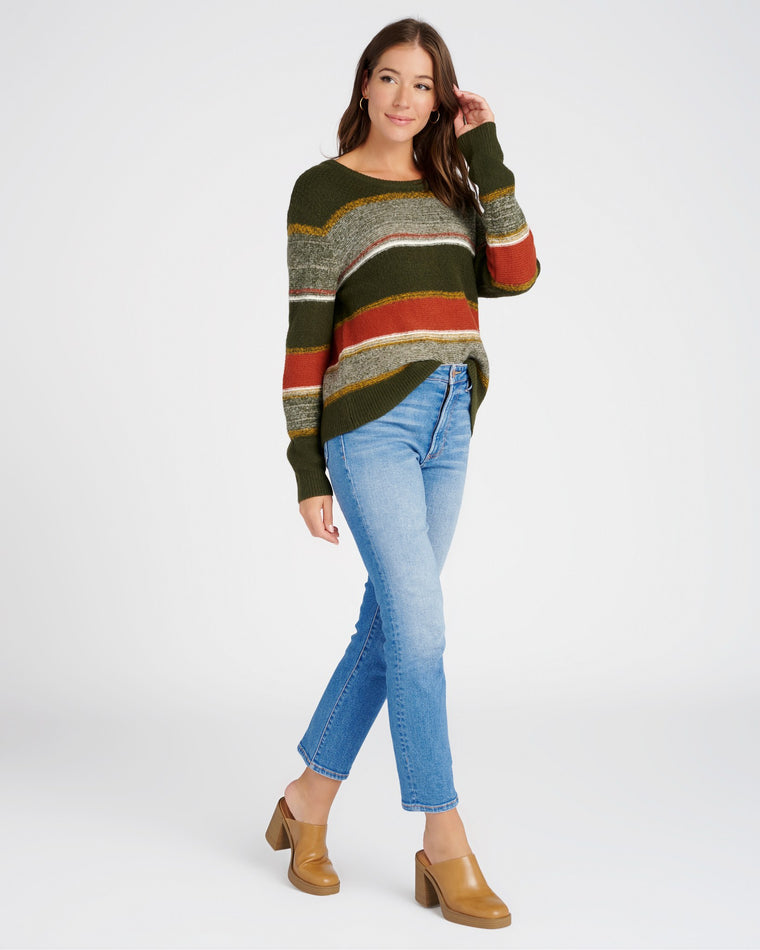 Olive/Clay/Mustard $|& Skies Are Blue Marled Colorblock Sweater - SOF Full Front