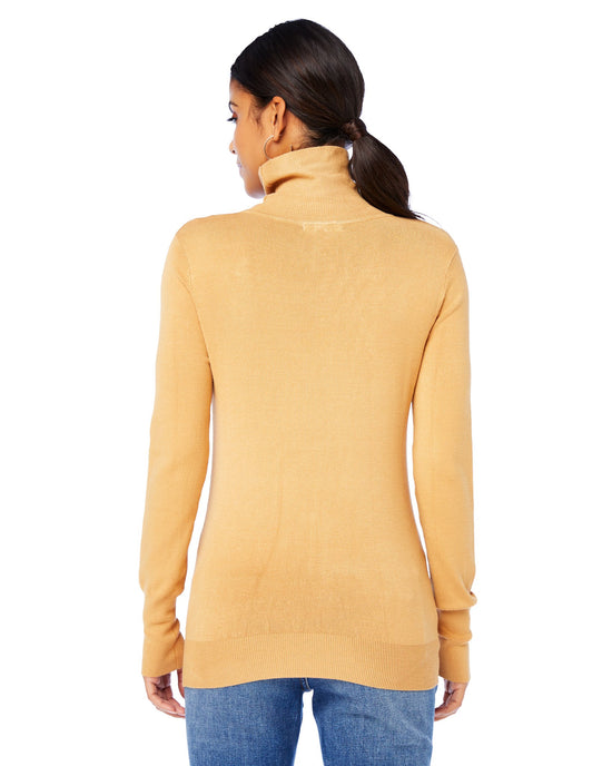 Camel $|& Skies Are Blue Turtleneck Sweater withButton Detail - SOF Back