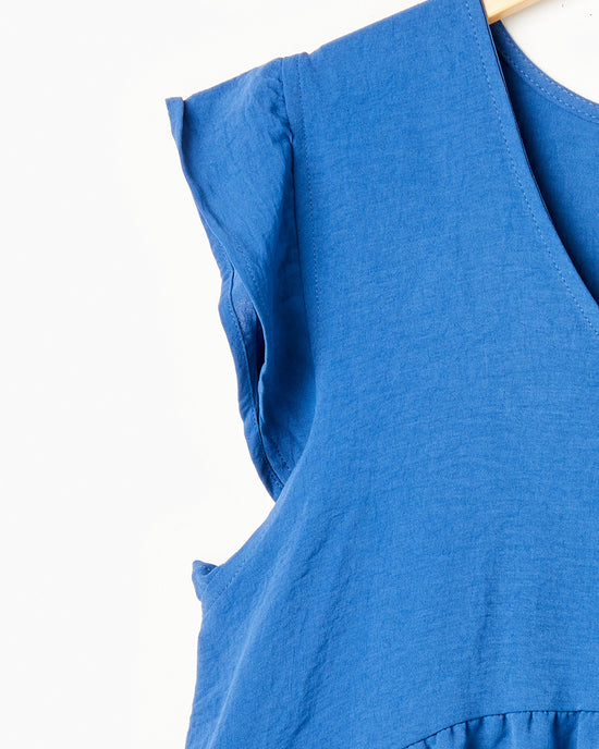 Vintage Navy $|& Cotton Bleu Ruffle Sleeve V-Neck Dress - Hanger Detail