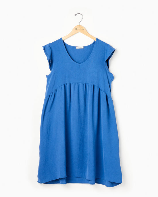 Vintage Navy $|& Cotton Bleu Ruffle Sleeve V-Neck Dress - Hanger Front