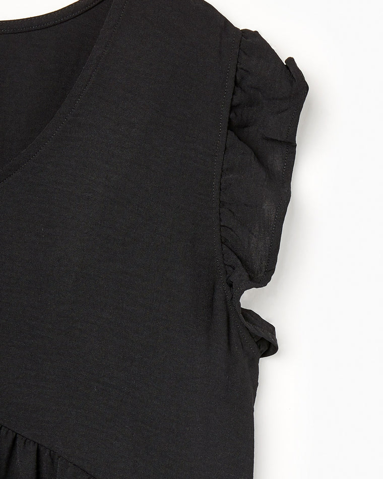 Black $|& Cotton Bleu Ruffle Sleeve V-Neck Dress