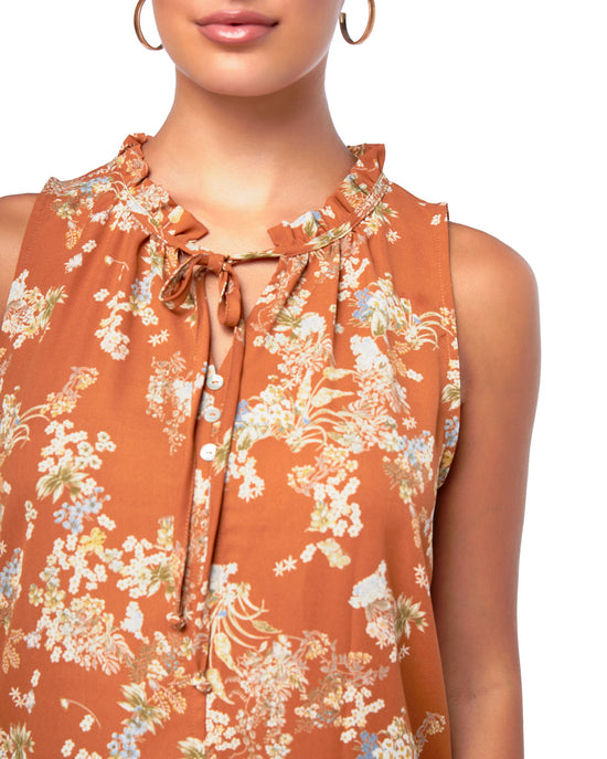 Crml Flrl $|& West Kei Sleeveless Floral Woven Top with Neck Tie - SOF Detail