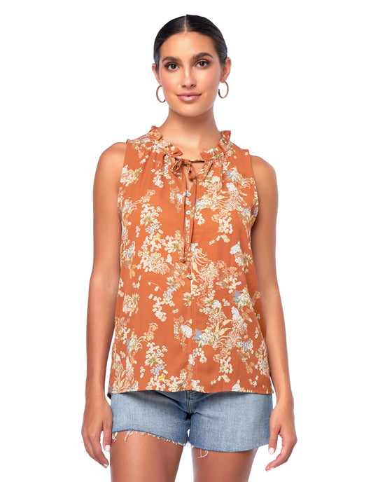 Crml Flrl $|& West Kei Sleeveless Floral Woven Top with Neck Tie - SOF Front