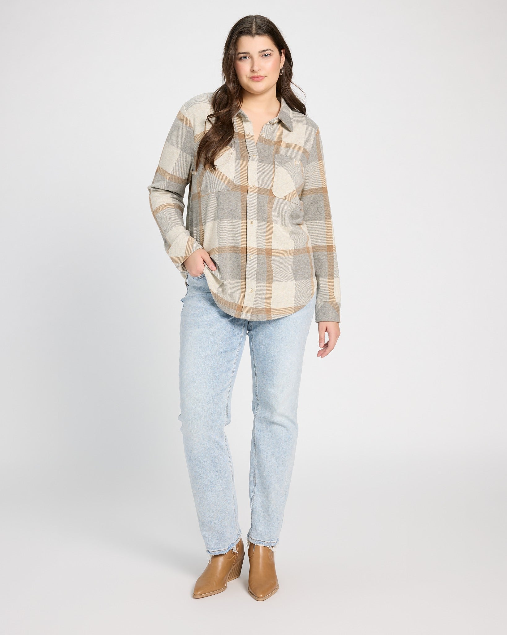 Grey/Brown Plaid $|& Thread & Supply Lewis Plaid Shirt - UGC On Fig