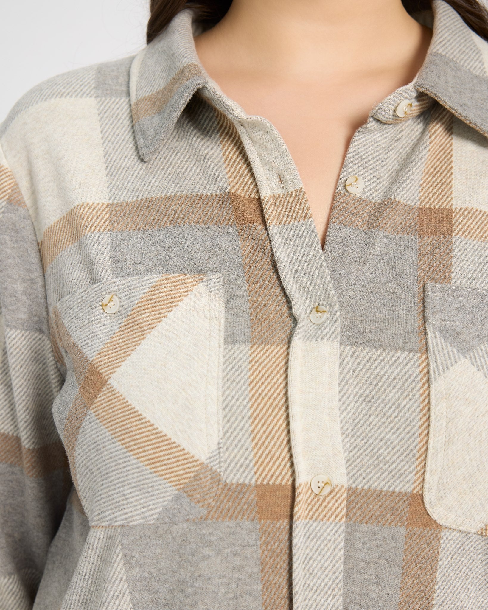 Grey/Brown Plaid $|& Thread & Supply Lewis Plaid Shirt - SOF Full Front