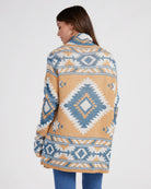 Brown $|& Woven Heart Shawl Collar Aztec Print Cardigan - SOF Back
