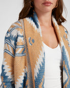 Brown $|& Woven Heart Shawl Collar Aztec Print Cardigan - SOF Detail