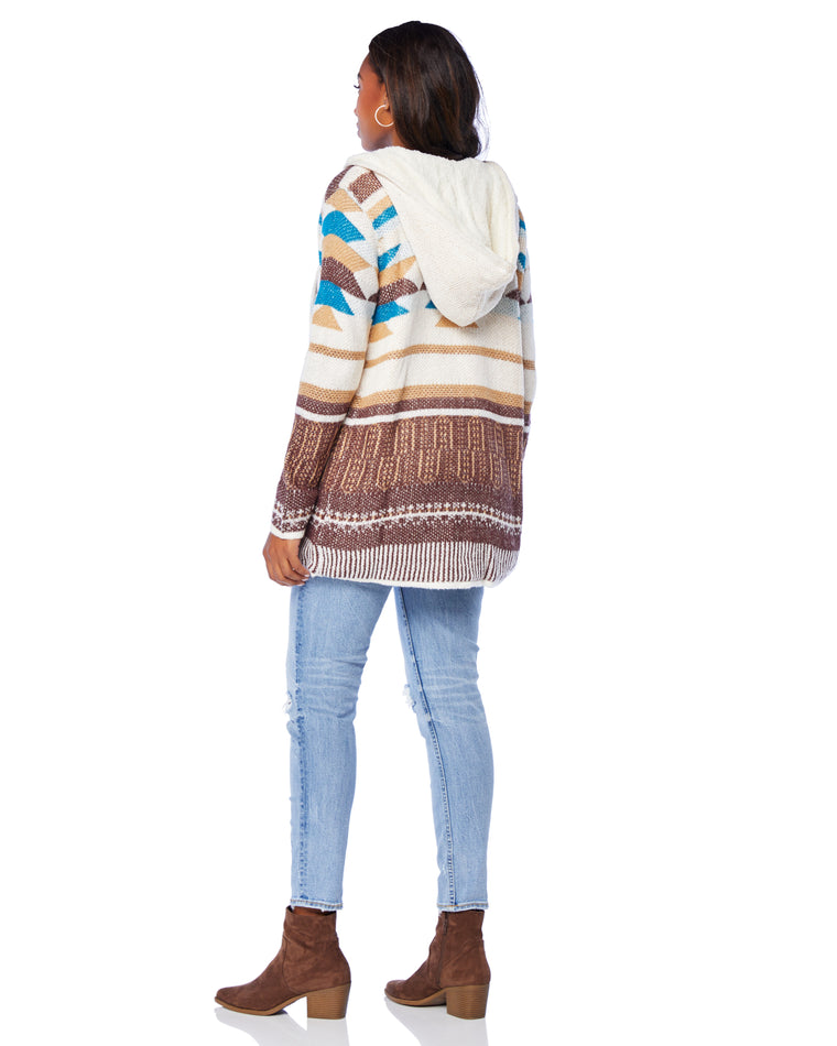 Ivory/Brown $|& Woven Heart Aztec Sherpa Lined Cardigan - SOF Back