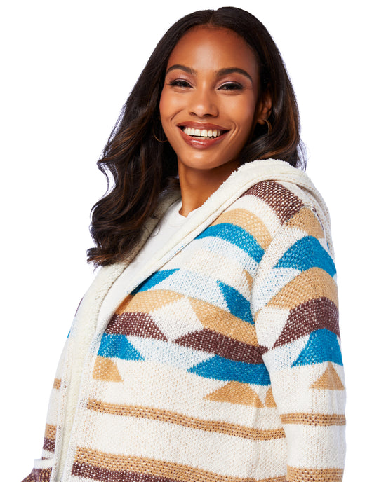 Ivory/Brown $|& Woven Heart Aztec Sherpa Lined Cardigan - SOF Detail